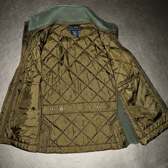 Ralph Lauren women’s Green Brown Quilted Vest Jacket Leather Hunting XS - Picture 3 of 4